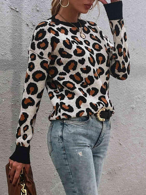 Animalistic Appeal Knit Leopard Print Sweater-MXSTUDIO.COM