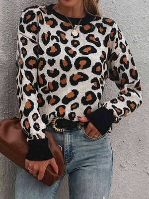 Animalistic Appeal Knit Leopard Print Sweater-MXSTUDIO.COM