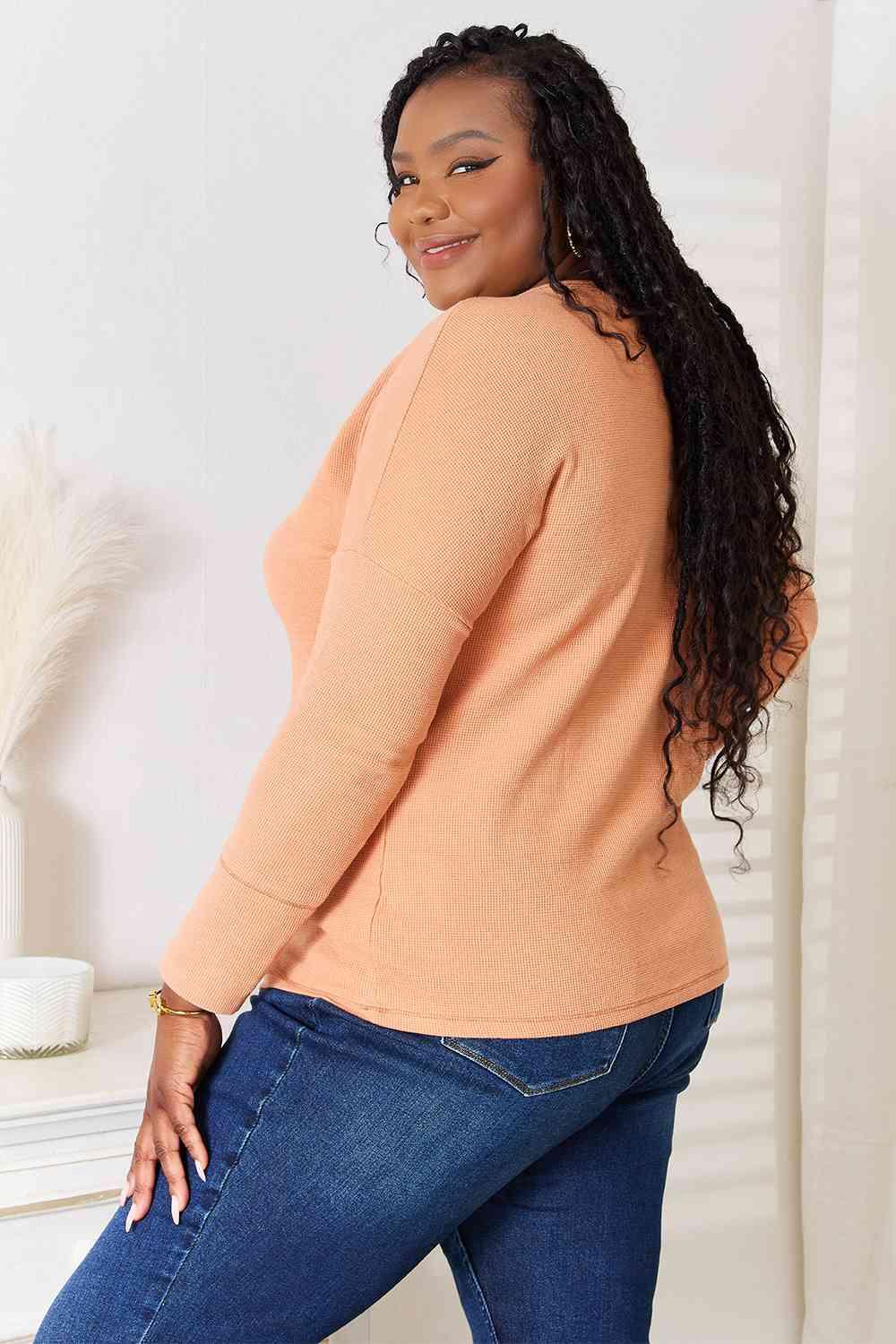Anytime Outfits Long Sleeve Plus Size Orange Top - MXSTUDIO.COM
