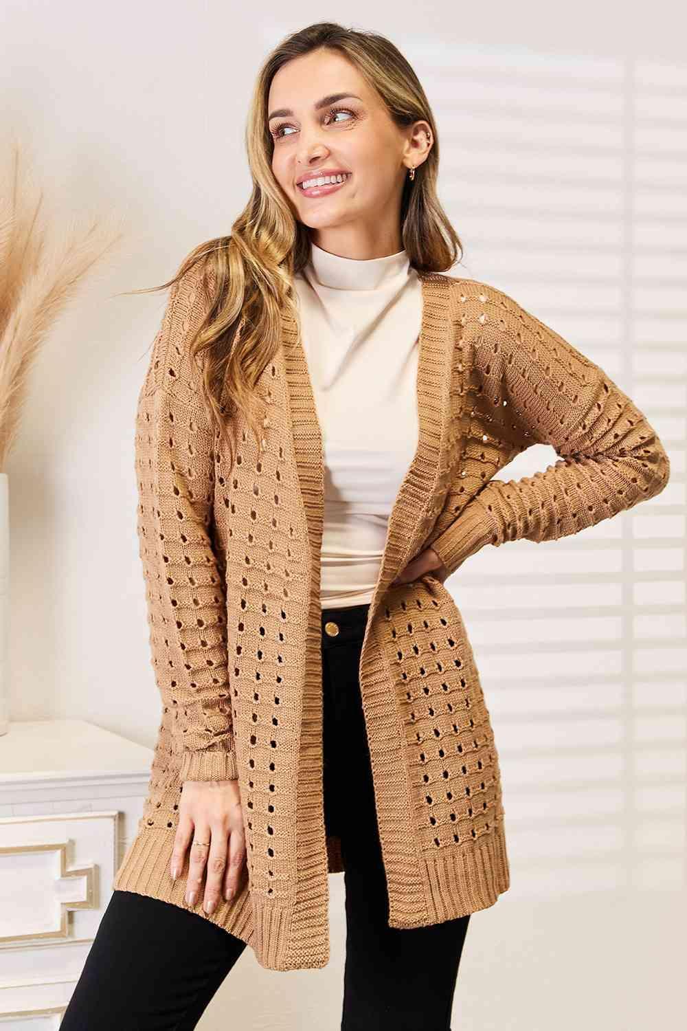 Appealing Brown Openwork Open Front Cardigan-MXSTUDIO.COM