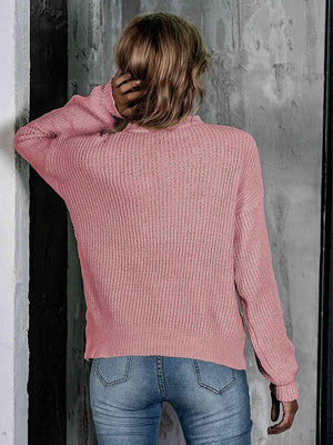 Appealing Warmth Mock Neck Open Knit Sweater - MXSTUDIO.COM