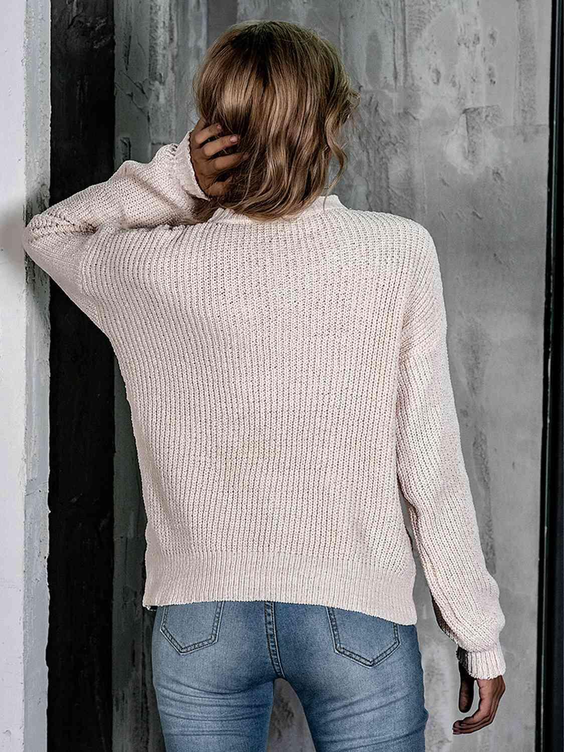 Appealing Warmth Mock Neck Open Knit Sweater - MXSTUDIO.COM