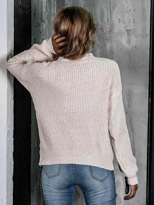 Appealing Warmth Mock Neck Open Knit Sweater - MXSTUDIO.COM