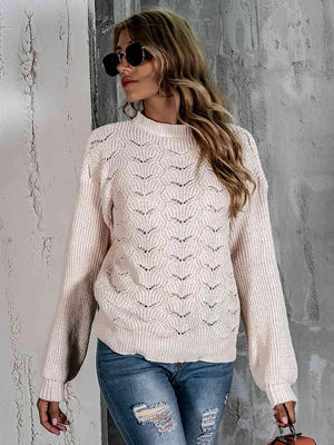 Appealing Warmth Mock Neck Open Knit Sweater - MXSTUDIO.COM