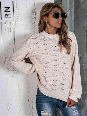 Appealing Warmth Mock Neck Open Knit Sweater - MXSTUDIO.COM