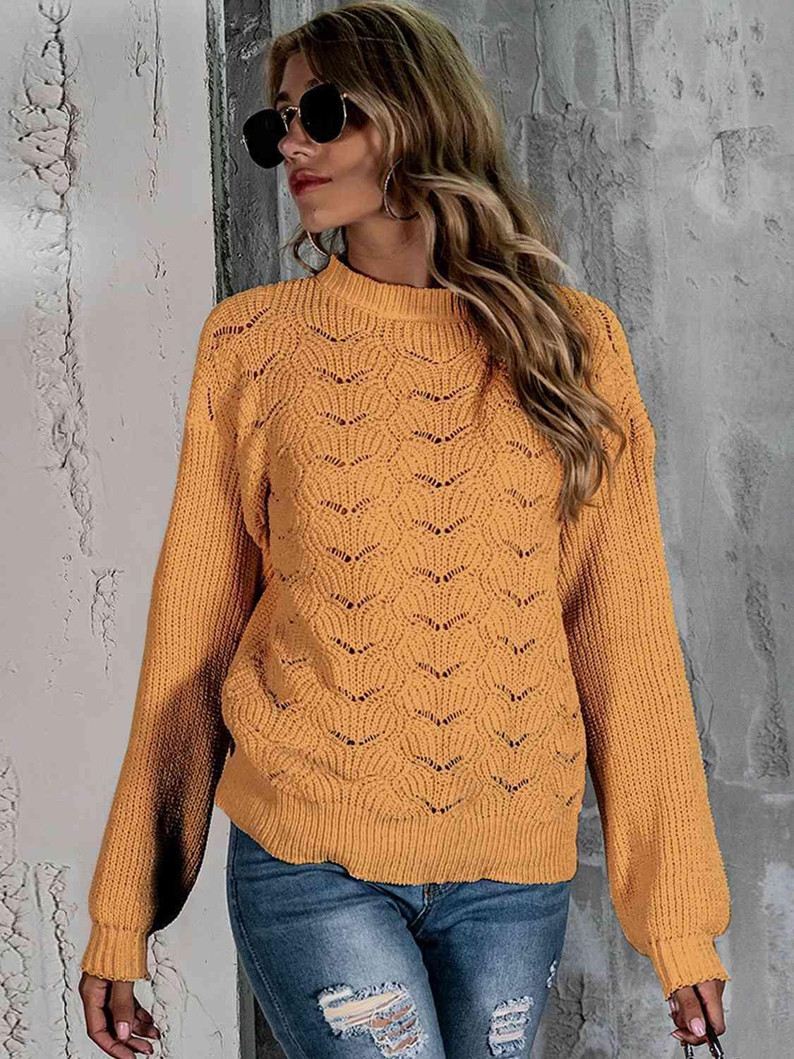 Appealing Warmth Mock Neck Open Knit Sweater - MXSTUDIO.COM