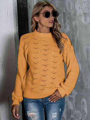 Appealing Warmth Mock Neck Open Knit Sweater - MXSTUDIO.COM