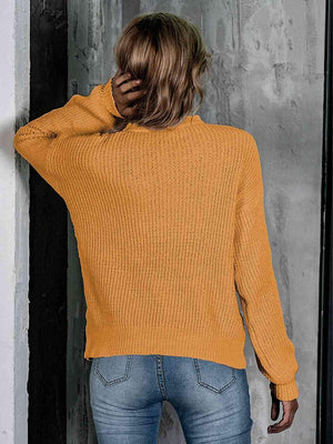 Appealing Warmth Mock Neck Open Knit Sweater - MXSTUDIO.COM