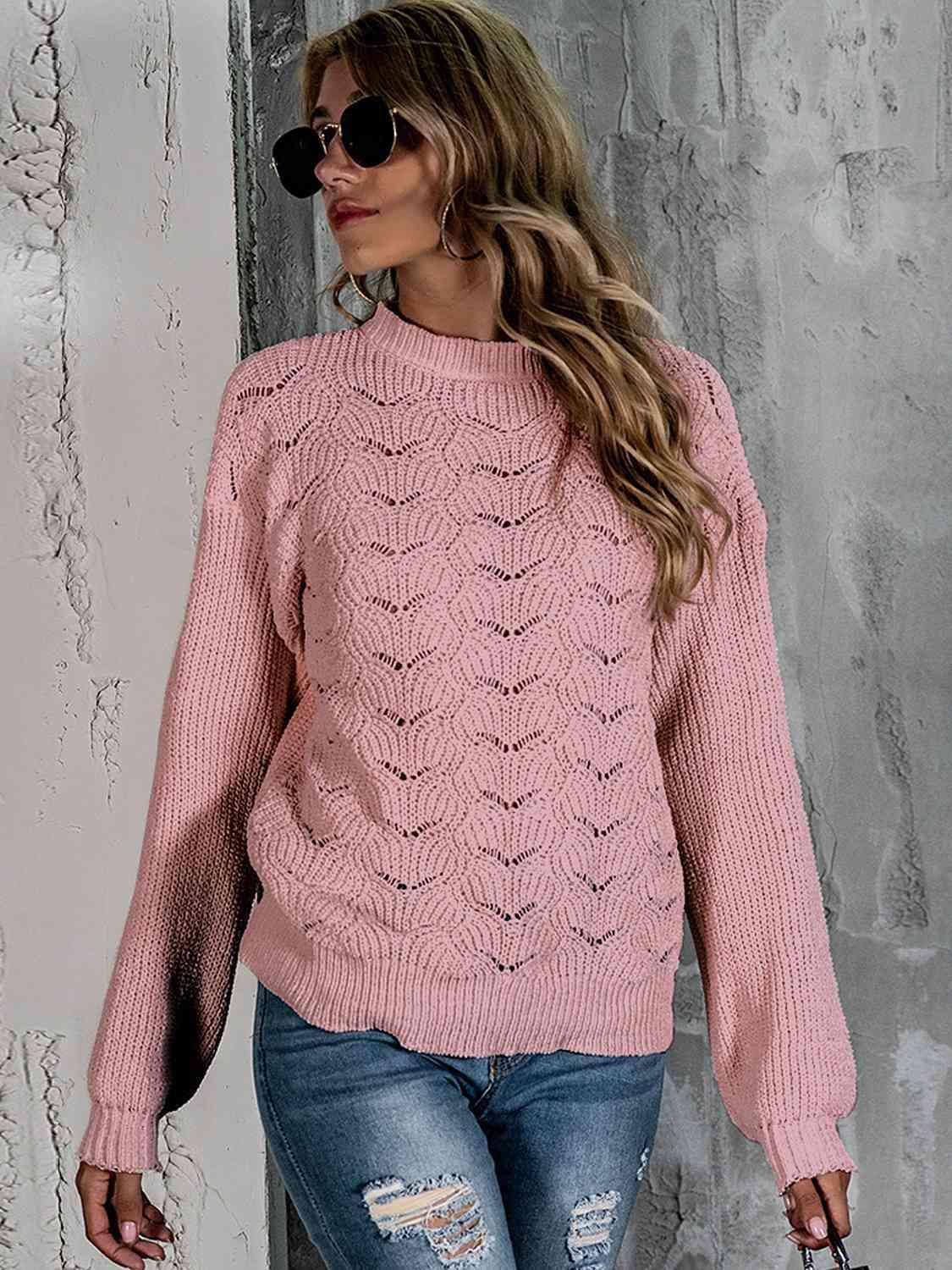 Appealing Warmth Mock Neck Open Knit Sweater - MXSTUDIO.COM