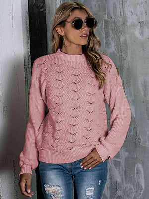 Appealing Warmth Mock Neck Open Knit Sweater - MXSTUDIO.COM