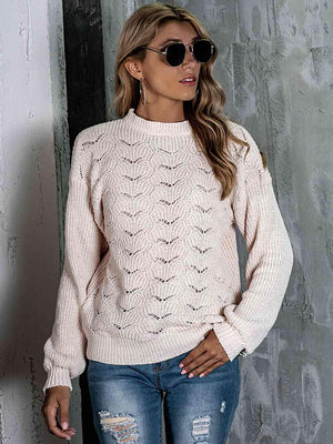 Appealing Warmth Mock Neck Open Knit Sweater - MXSTUDIO.COM