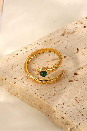 Artistic Expression Malachite Bypass Gold Snake Ring - MXSTUDIO.COM