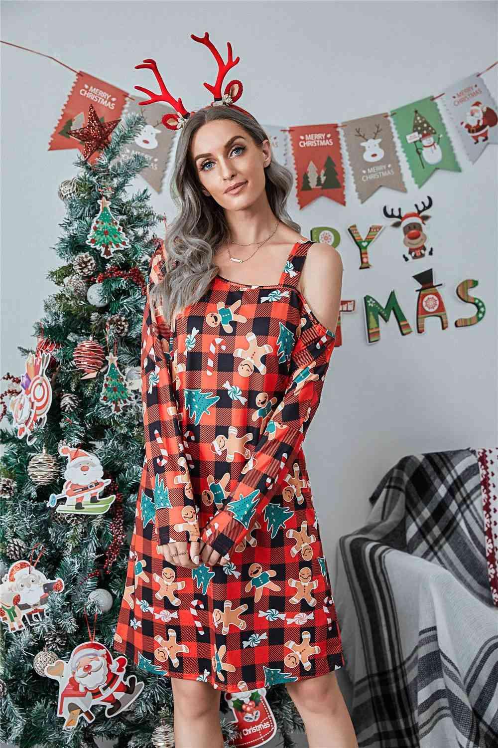 Asymmetrical Neck Women Christmas Dress-MXSTUDIO.COM
