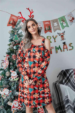 Asymmetrical Neck Women Christmas Dress-MXSTUDIO.COM