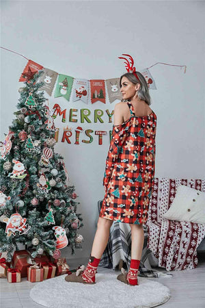 Asymmetrical Neck Women Christmas Dress-MXSTUDIO.COM