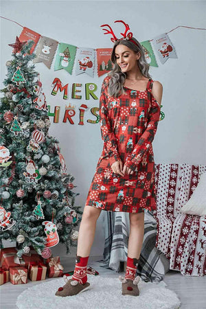 Asymmetrical Neck Women Christmas Dress-MXSTUDIO.COM