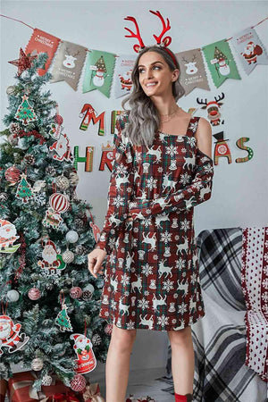 Asymmetrical Neck Women Christmas Dress-MXSTUDIO.COM