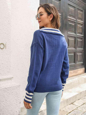 Autumn Basic Long Sleeve Collared Sweater - MXSTUDIO.COM