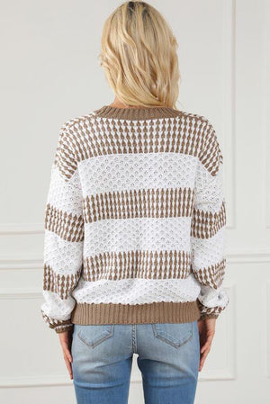 Autumn Charm Crew Neck Striped Knit Sweater-MXSTUDIO.COM