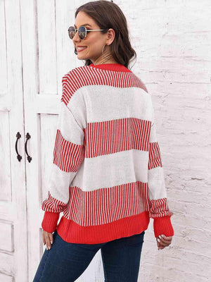 Autumn Confidence Striped Drop Shoulder Sweater - MXSTUDIO.COM
