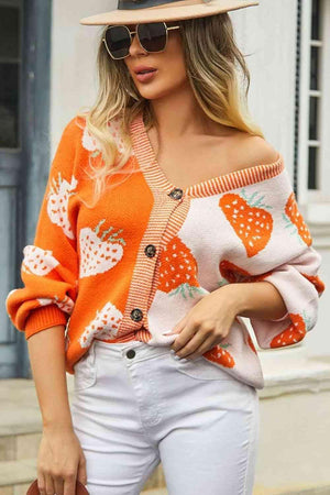 Autumn Delight Printed V Neck Button Cardigan - MXSTUDIO.COM