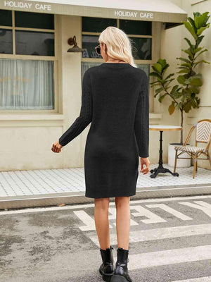 Autumn Drama Long Sleeve Cable Knit Sweater Dress - MXSTUDIO.COM