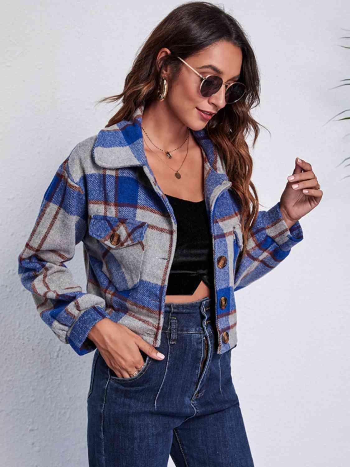 Autumn Fashionista Plaid Cropped Shirt Jacket - MXSTUDIO.COM