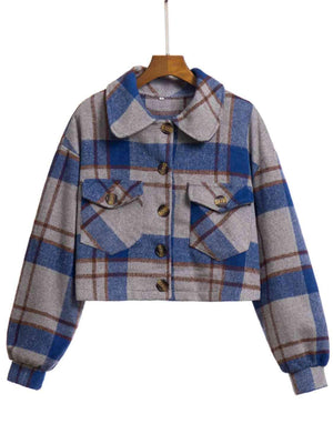 Autumn Fashionista Plaid Cropped Shirt Jacket - MXSTUDIO.COM