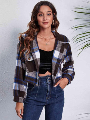 Autumn Fashionista Plaid Cropped Shirt Jacket - MXSTUDIO.COM