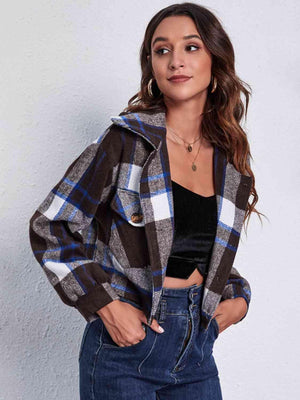 Autumn Fashionista Plaid Cropped Shirt Jacket - MXSTUDIO.COM