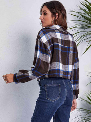 Autumn Fashionista Plaid Cropped Shirt Jacket - MXSTUDIO.COM
