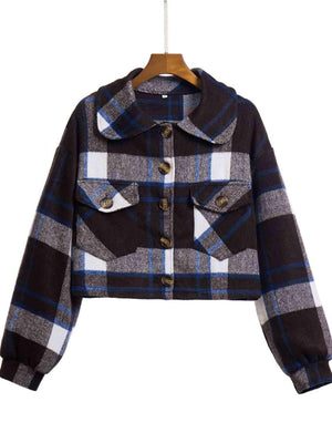 Autumn Fashionista Plaid Cropped Shirt Jacket - MXSTUDIO.COM