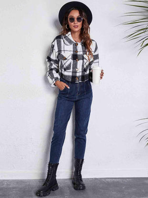 Autumn Fashionista Plaid Cropped Shirt Jacket - MXSTUDIO.COM