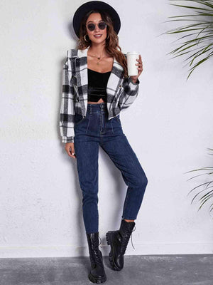 Autumn Fashionista Plaid Cropped Shirt Jacket - MXSTUDIO.COM