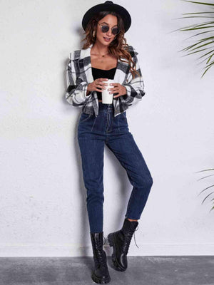 Autumn Fashionista Plaid Cropped Shirt Jacket - MXSTUDIO.COM