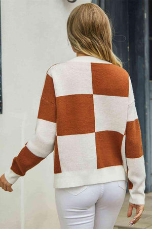 Autumn Flair Button Up Checkered Cardigan - MXSTUDIO.COM