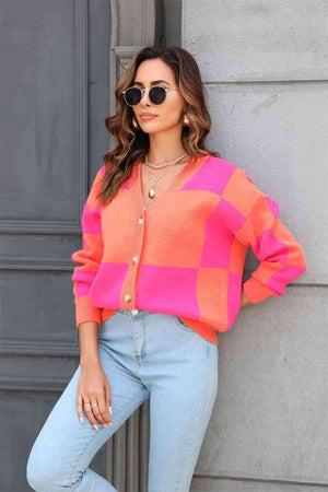 Autumn Flair Button Up Checkered Cardigan - MXSTUDIO.COM