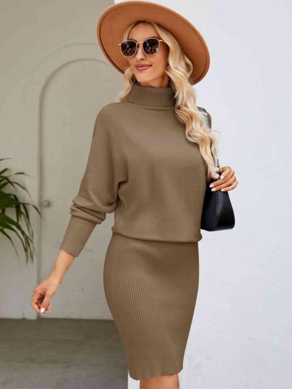 Autumn Flair Turtleneck Sweater Dress - MXSTUDIO.COM
