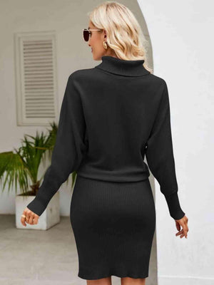 Autumn Flair Turtleneck Sweater Dress - MXSTUDIO.COM