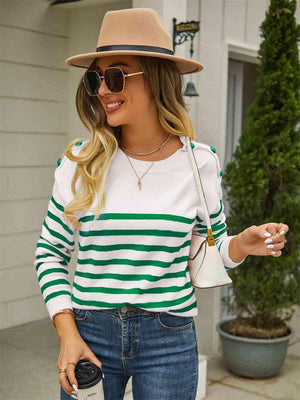 Autumn Fresh Striped Pullover Sweater - MXSTUDIO.COM