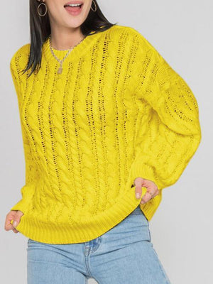 Autumn Fun Cable Knit Crew Neck Sweater-MXSTUDIO.COM