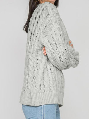 Autumn Fun Cable Knit Crew Neck Sweater-MXSTUDIO.COM