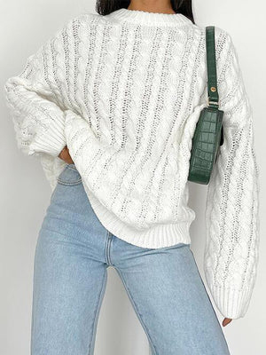 Autumn Fun Cable Knit Crew Neck Sweater-MXSTUDIO.COM