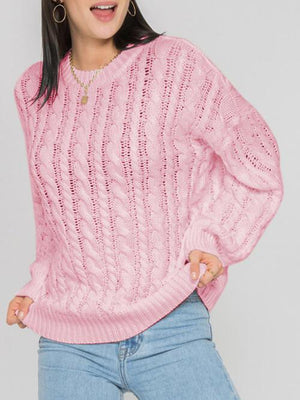 Autumn Fun Cable Knit Crew Neck Sweater-MXSTUDIO.COM