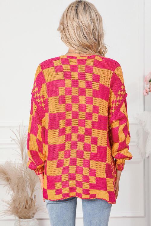 Autumn Fun Open Front Checkered Cardigan-MXSTUDIO.COM