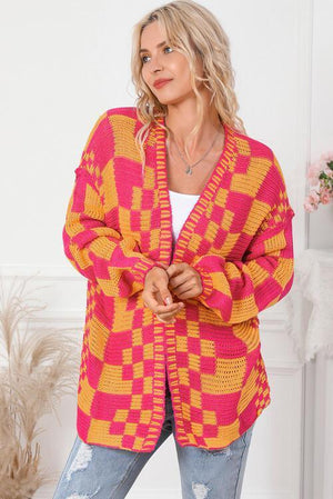 Autumn Fun Open Front Checkered Cardigan-MXSTUDIO.COM