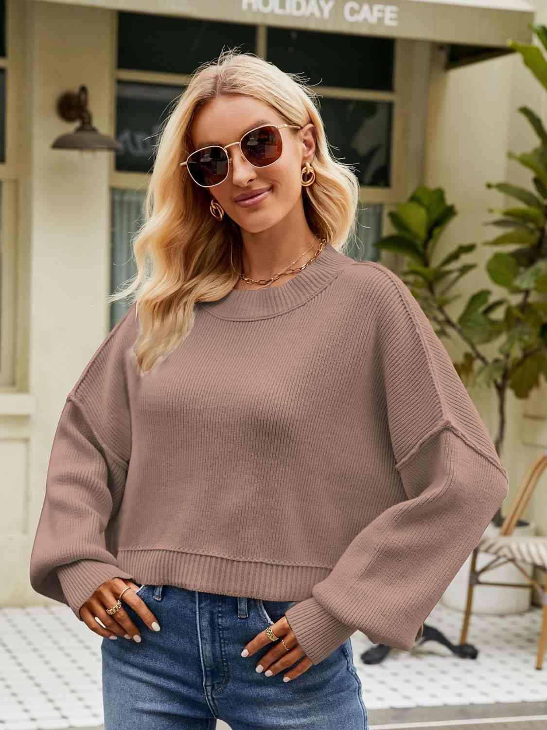 Autumn Ready Expose Seams Dropped Shoulder Sweater - MXSTUDIO.COM