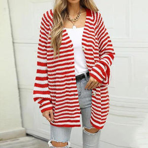 Autumn Weekend Striped Knit Cardigan With Buttons-MXSTUDIO.COM