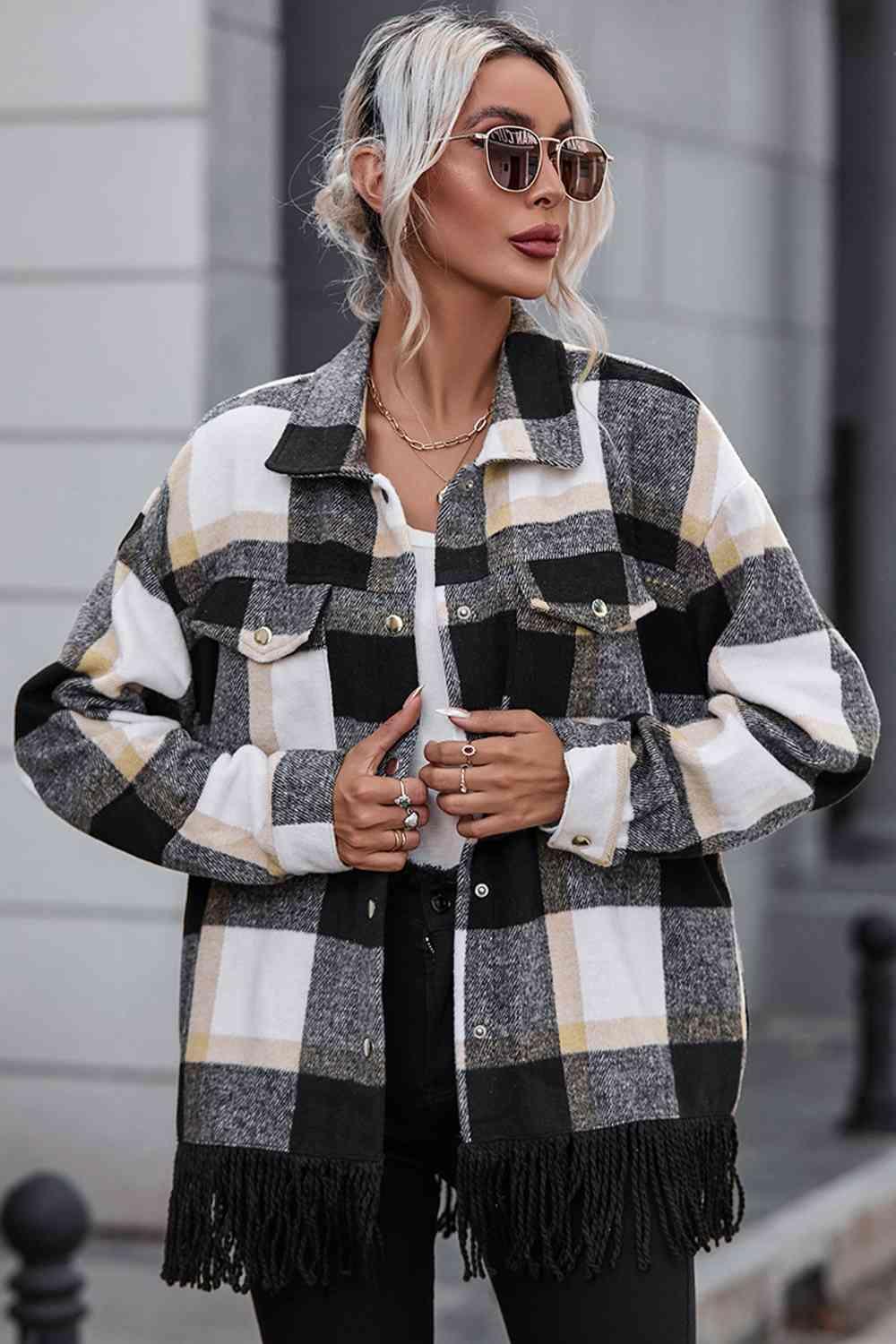Awesome Autumn Plaid Snap Button Jacket - MXSTUDIO.COM