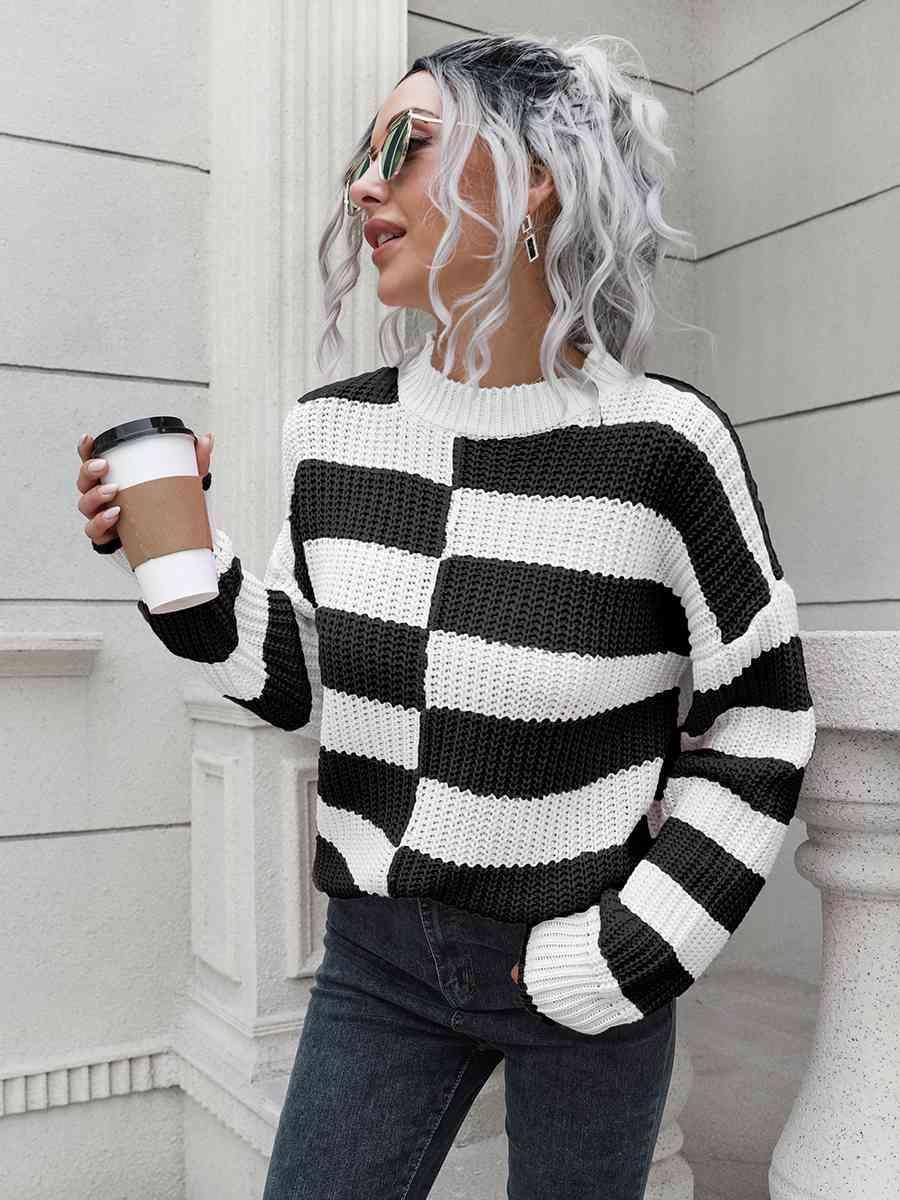 Awesome Fall Striped Two Tone Sweater - MXSTUDIO.COM